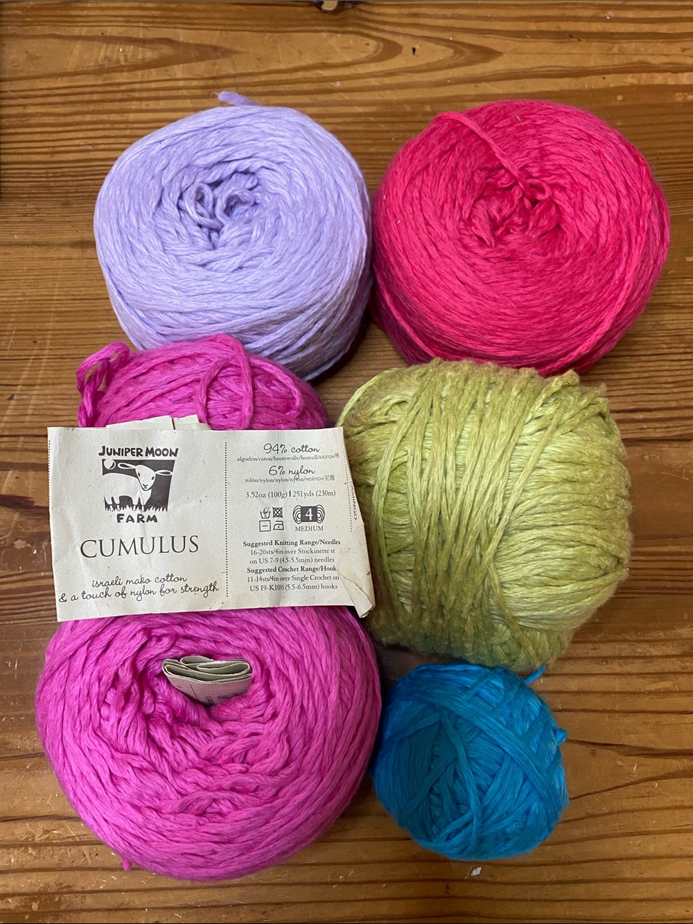 Juniper Moon Farm Cumulus Cotton Blend Yarn - Pink, Lavender, Green, Teal